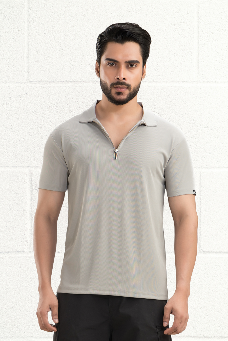 Opulent Solid Grey Half Sleeves Polo T-shirt