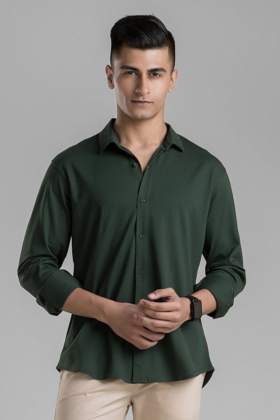 Signature Bottlegreen Solid Mercerised Piqué Cotton Shirt