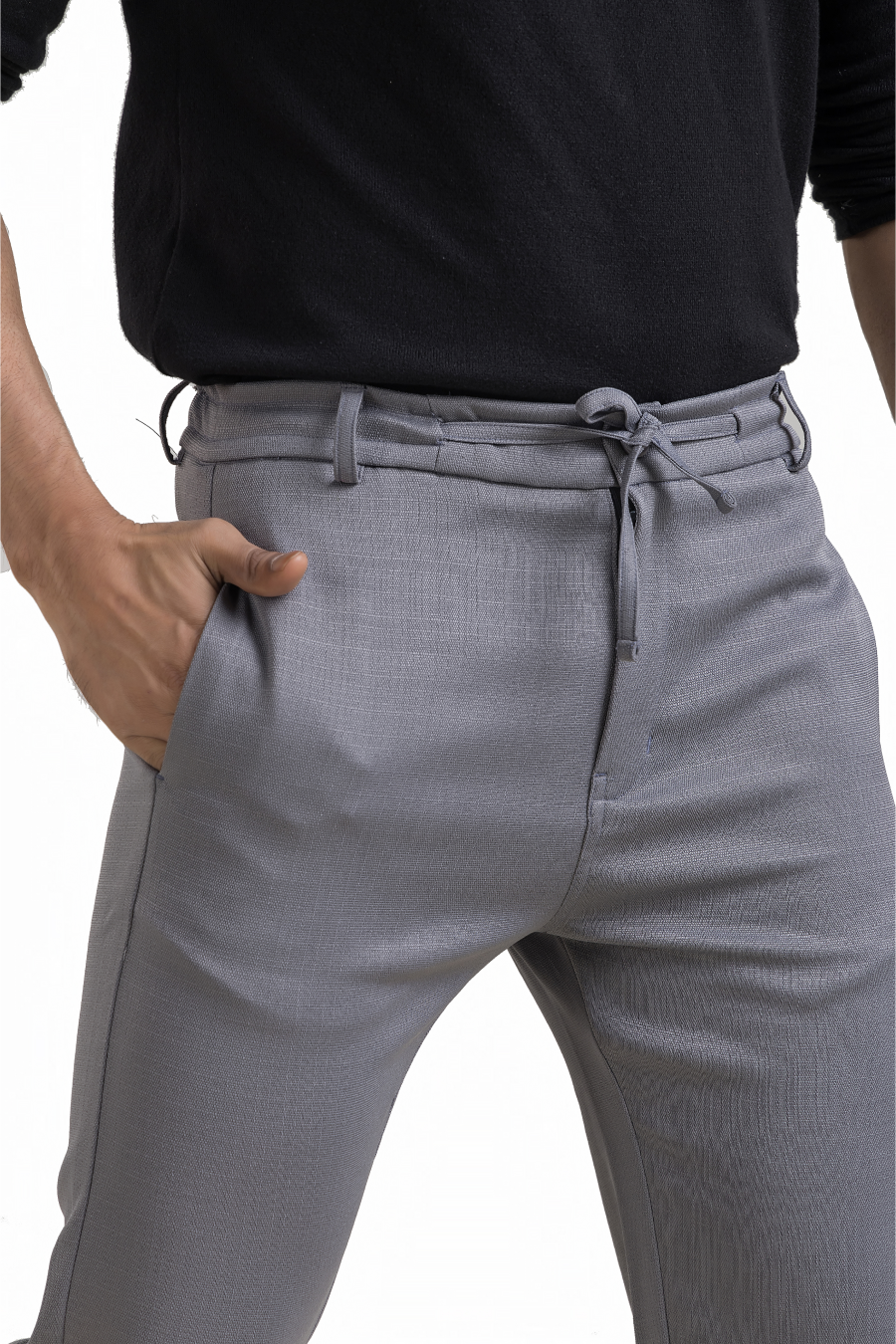 Refined Grey Linen-Look Trouser Pants