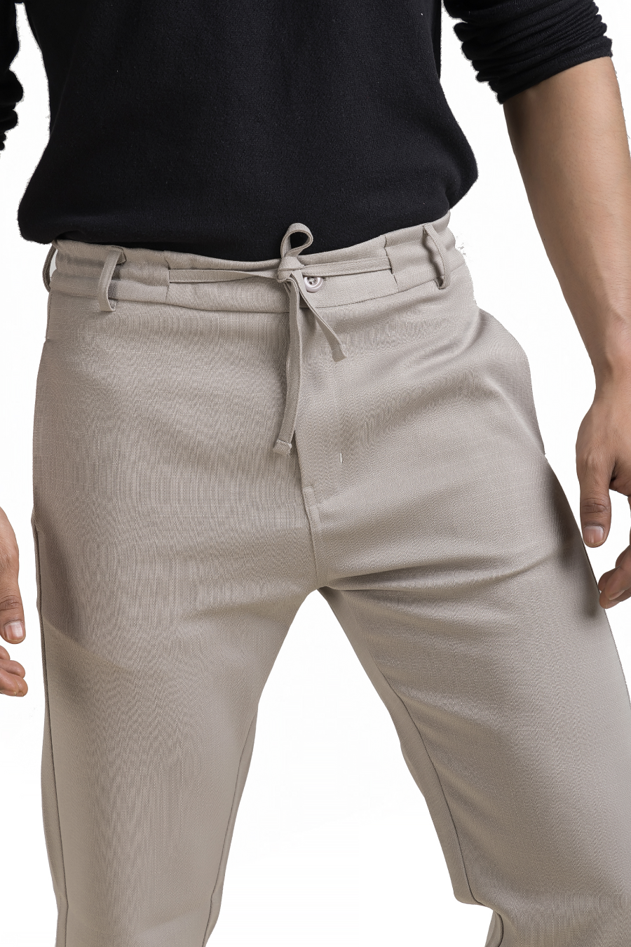 Refined Cement Linen-Look Trouser Pants