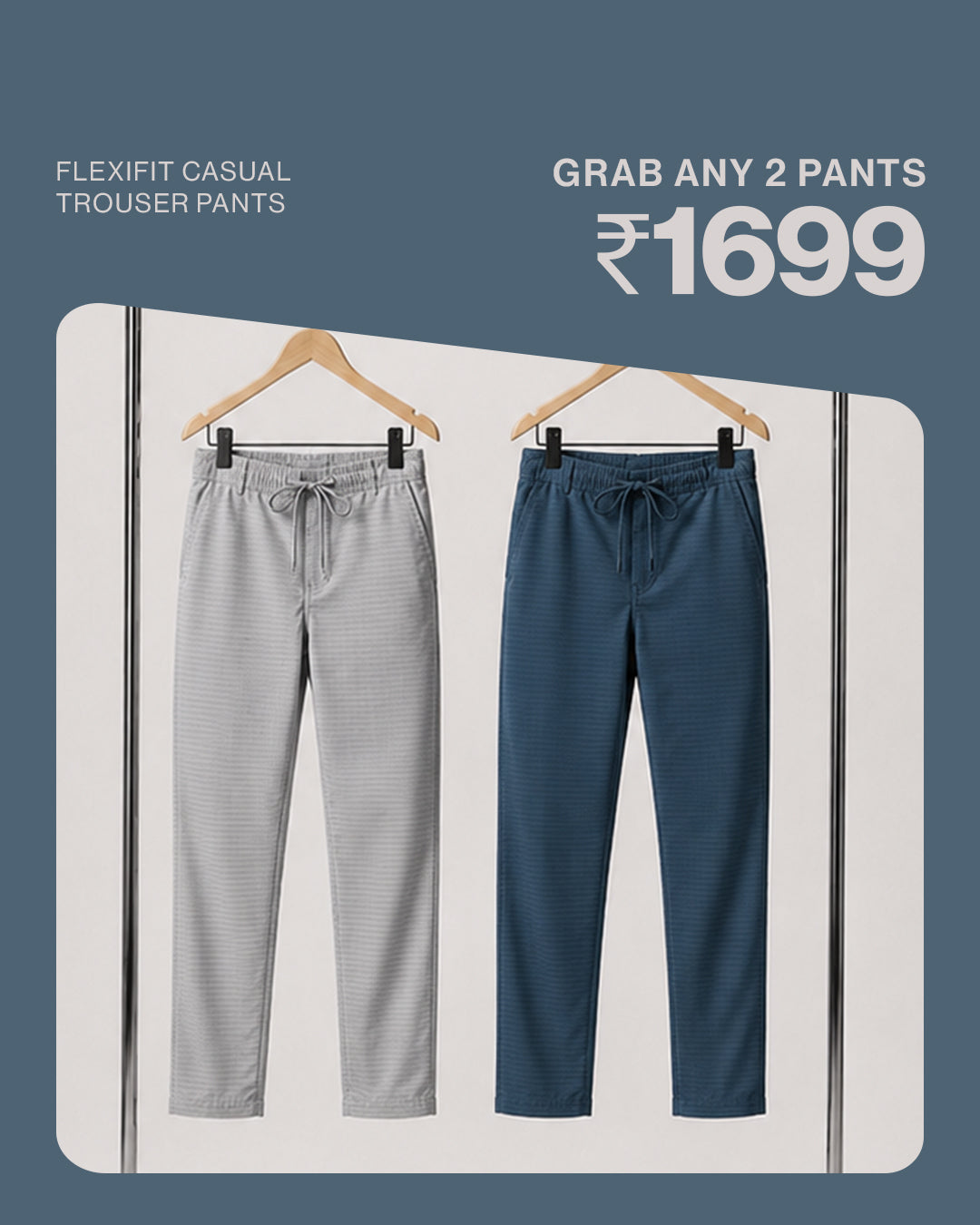 FlexiFit Premium Stretch Trouser Pants – Teal & Grey Combo