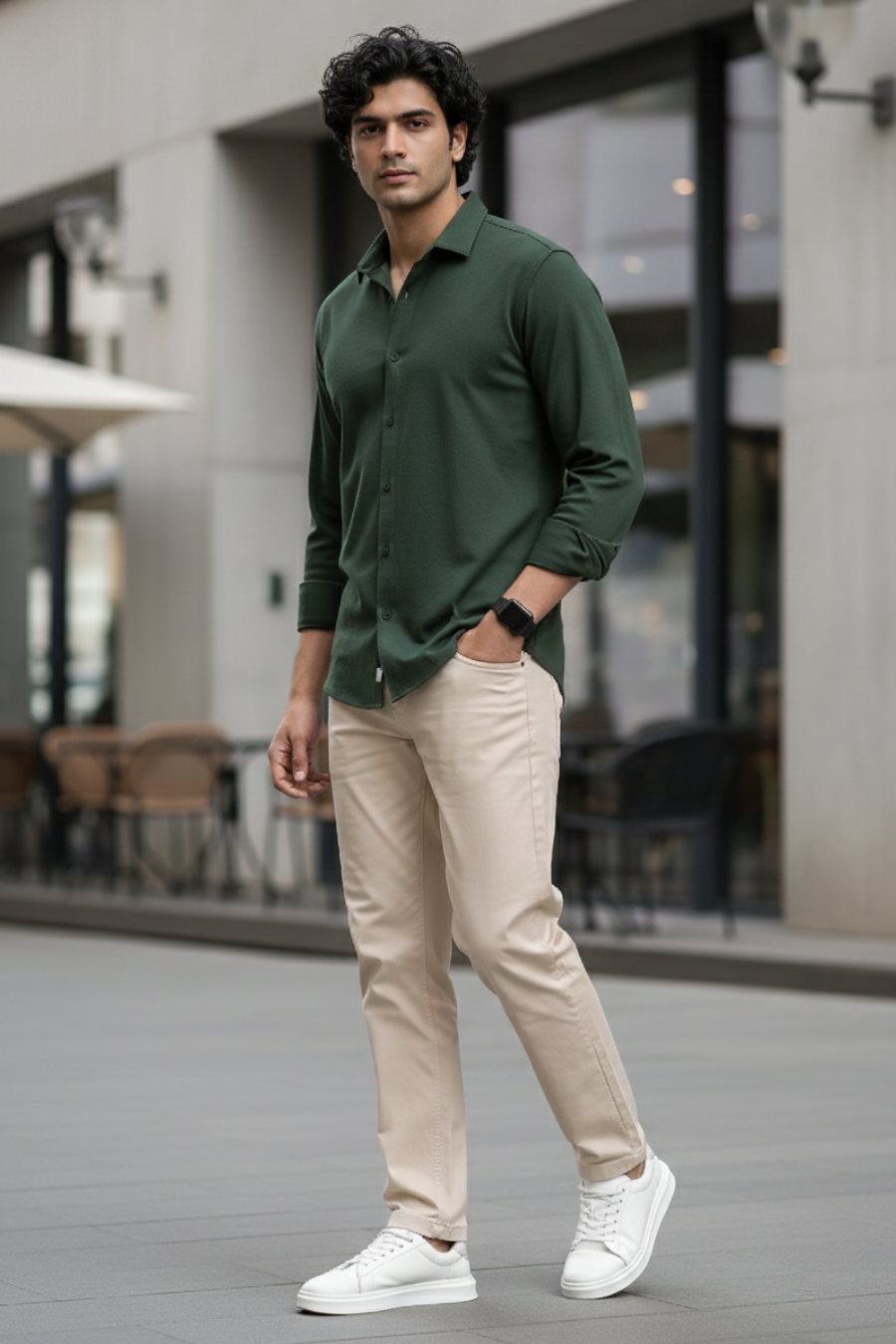 Signature Bottlegreen Solid Mercerised Piqué Cotton Shirt