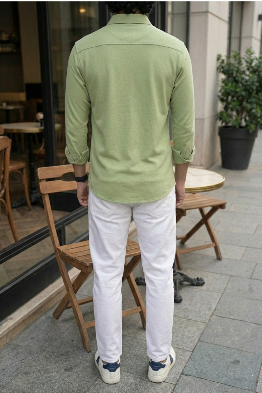 Signature Light Green Solid Mercerised Piqué Cotton Shirt