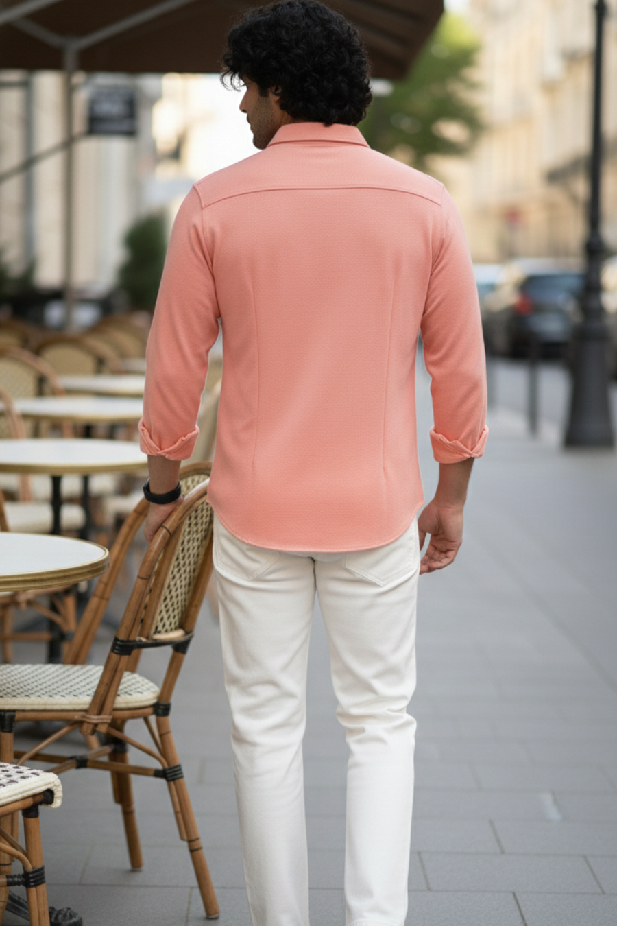 Signature Salmon Peach Solid Mercerised Piqué Cotton Shirt