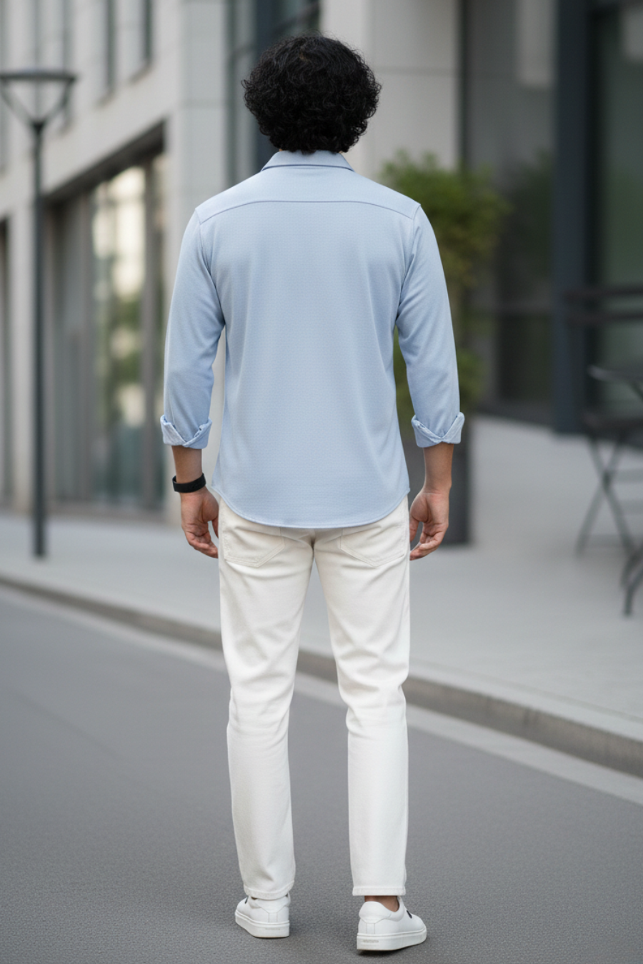 Signature Sky Blue Solid Mercerised Piqué Cotton Shirt