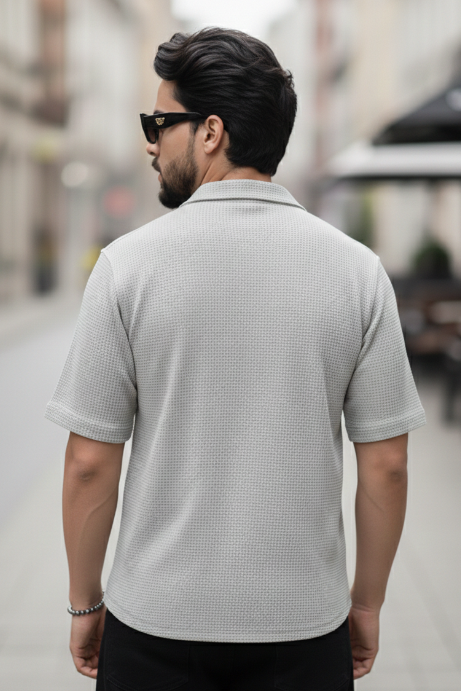 Radiant Revelry Solid Grey Cuban Collared Half Shirt