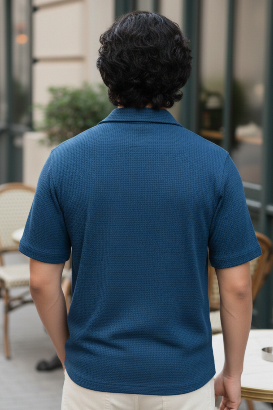 Radiant Revelry Solid Teal Blue Cuban Collared Half Shirt