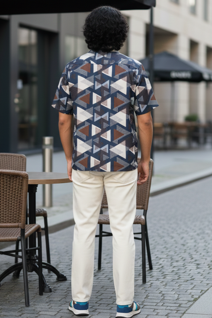 Bloom Breeze Navy Printed Corduroy Cuban Collar Half Sleeves Shirt