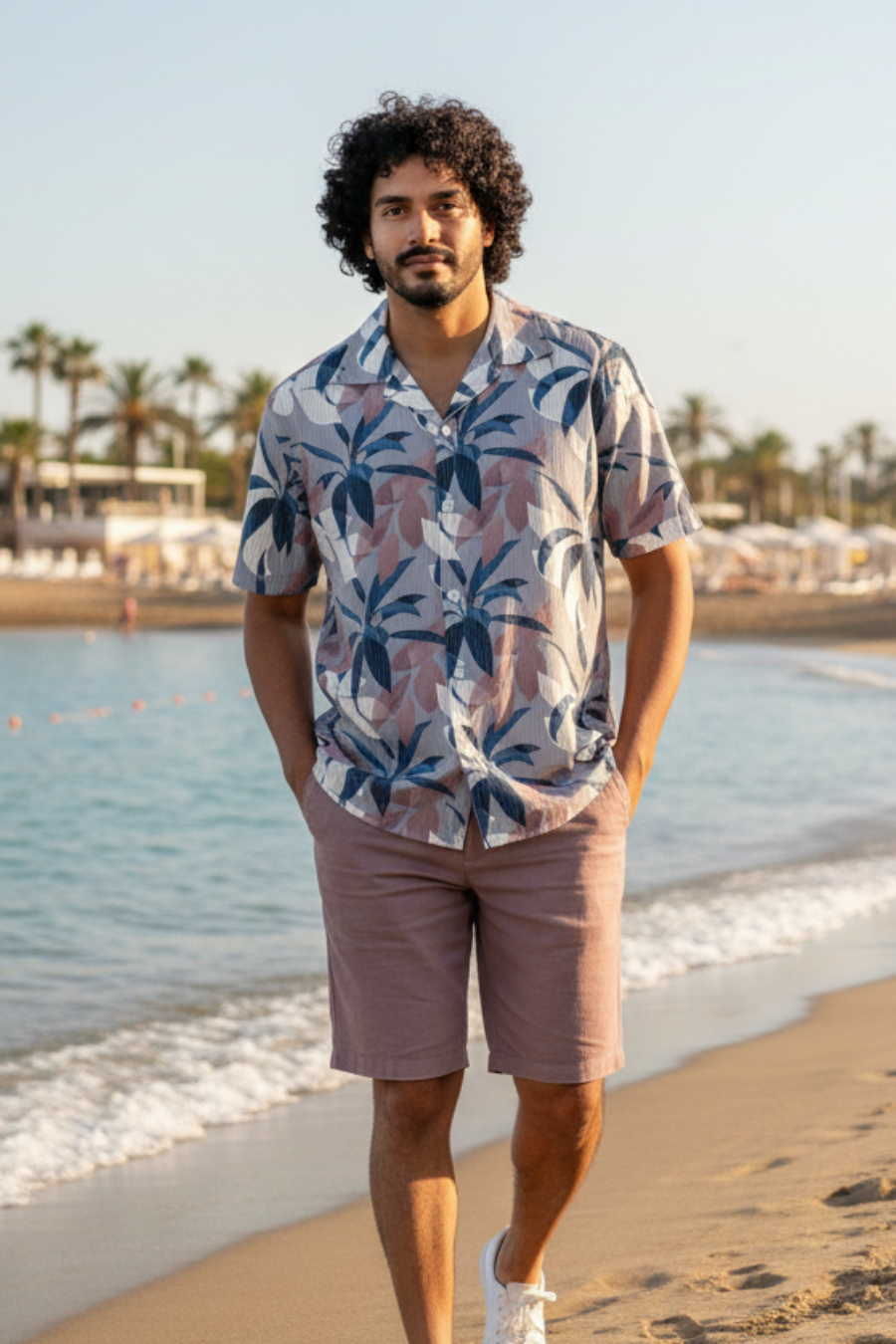 Nova Grey Floral Printed Corduroy Cuban Collar Half Sleeves Shirt