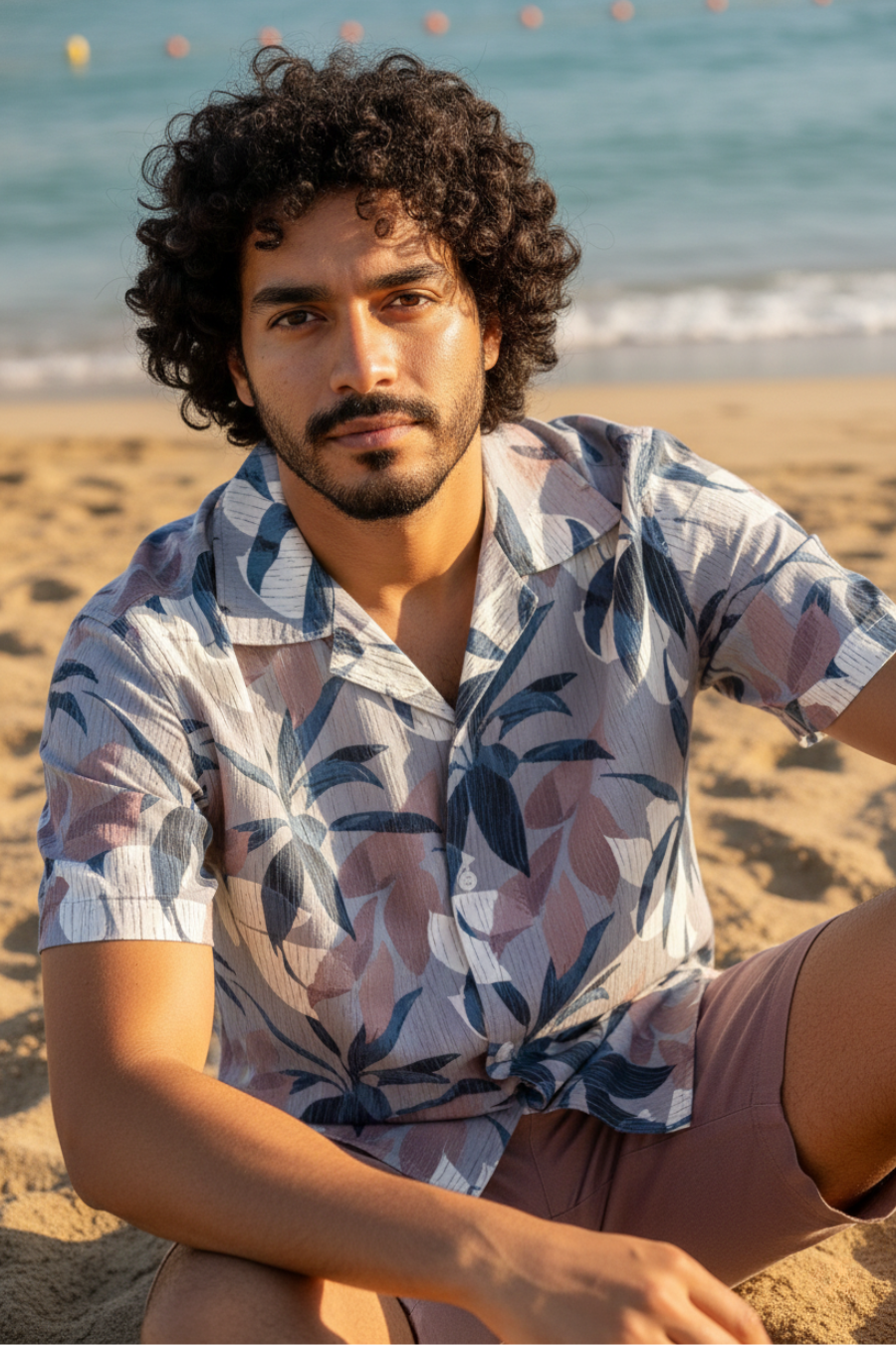 Nova Grey Floral Printed Corduroy Cuban Collar Half Sleeves Shirt