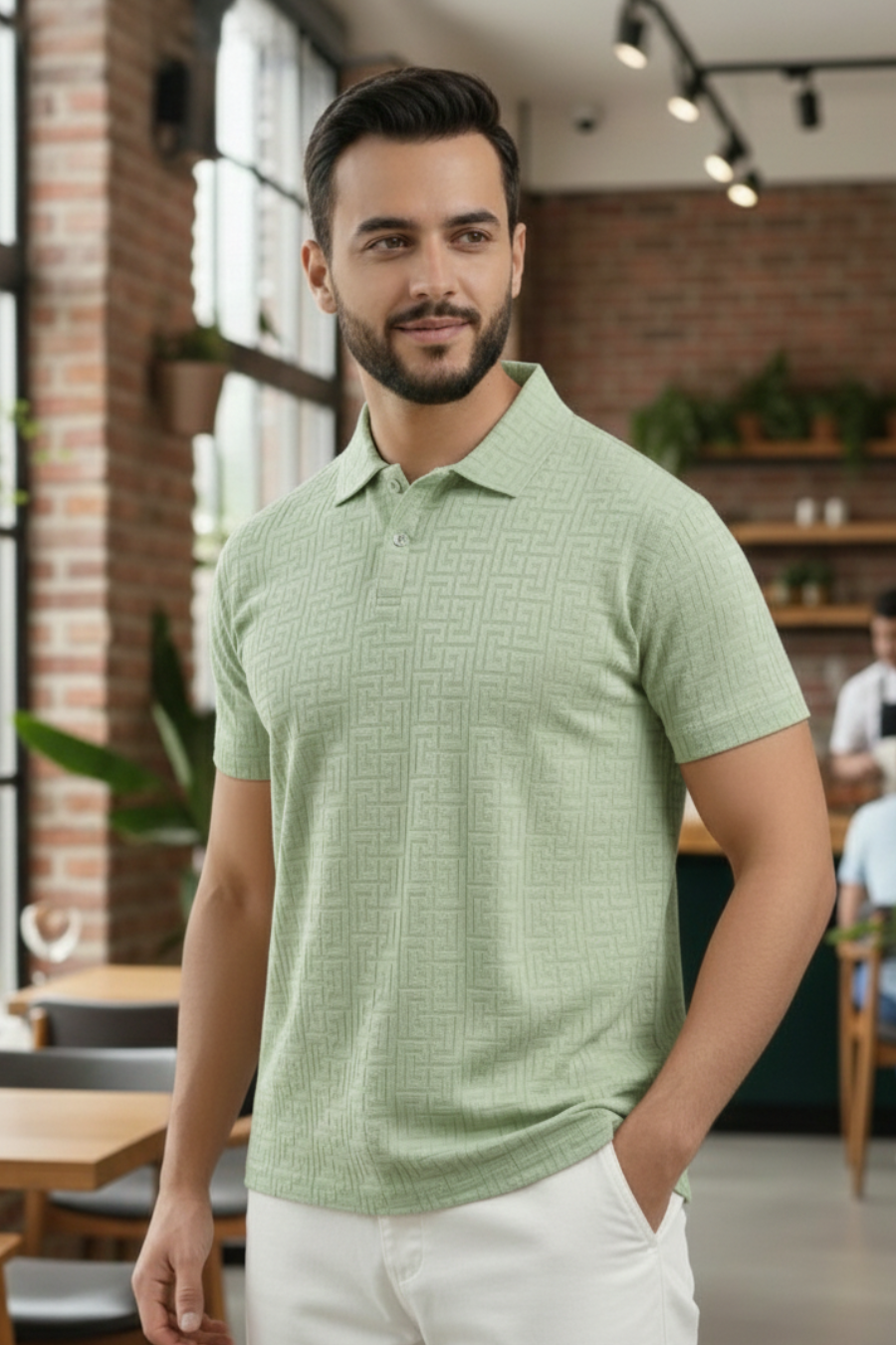 Monarch Light Olive Half Sleeves Structured Polo T-Shirts