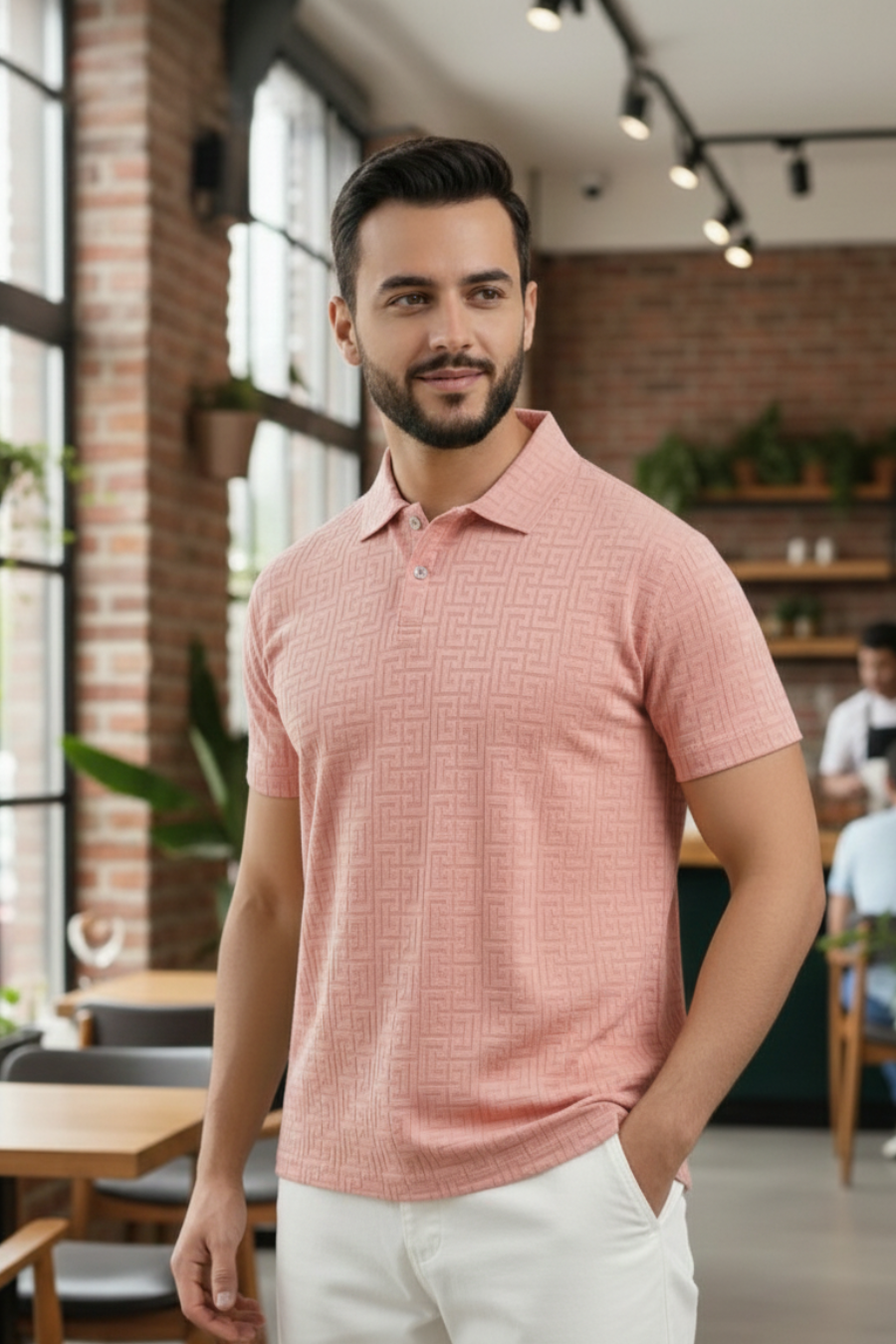 Monarch Peach Half Sleeves Structured Polo T-Shirts