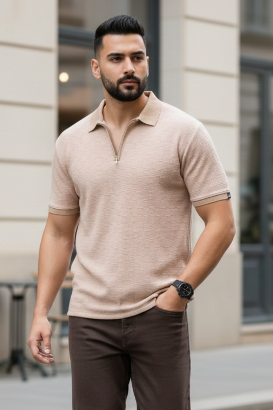 Apex Sand Half Sleeves Polo T-Shirts