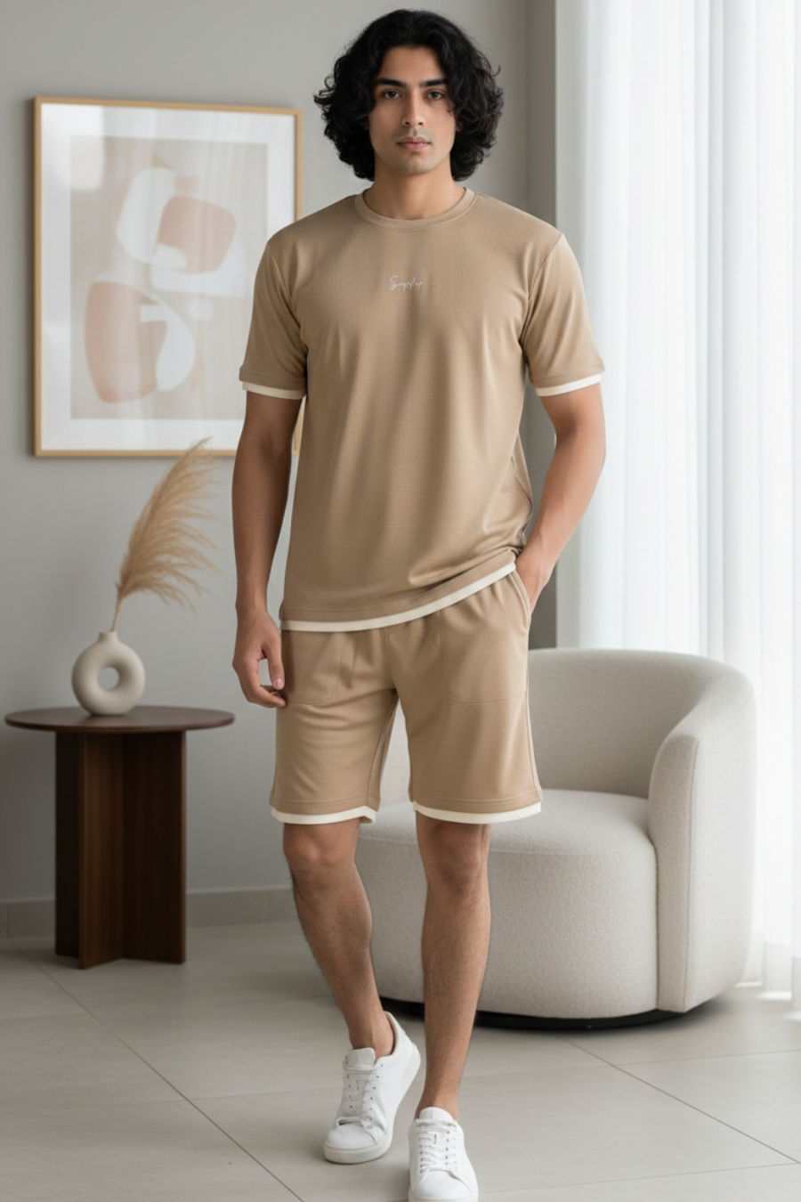 Chill-Fit Beige Textured Co-Ord Set