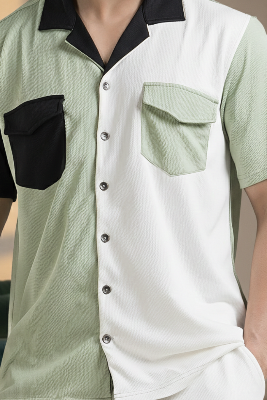 Sienna Dual-Tone Half Shirt & Shorts Mint Green & White Co-Ord Set