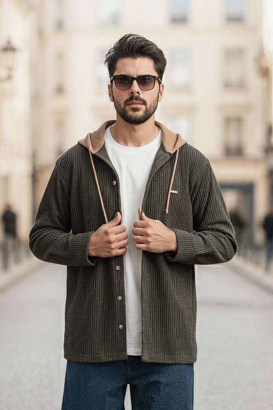 Urbanist Bottlegreen Corduroy Hooded Shacket