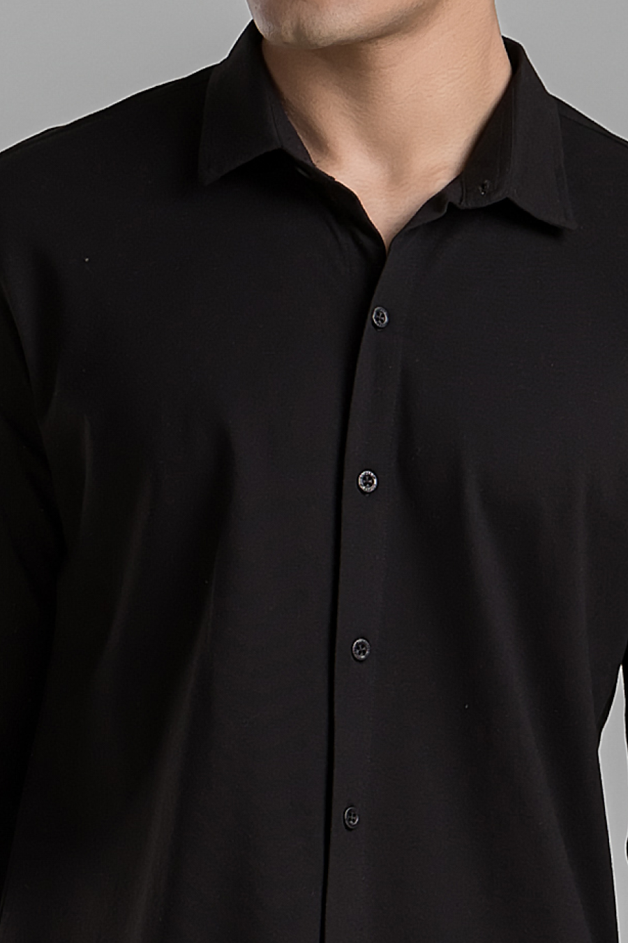 Signature Black Solid Mercerised Piqué Cotton Shirt