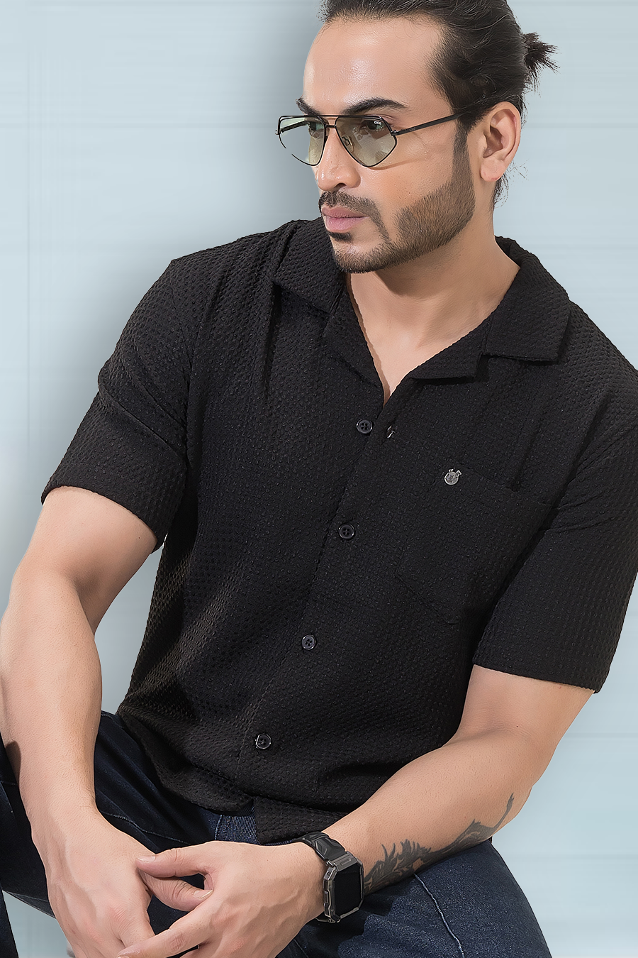 Sublime Solid Black Half Sleeves Shirt