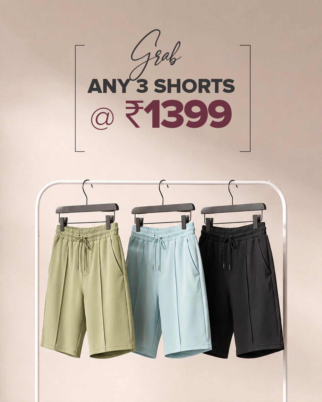 Island Ease 3 Color Combo Shorts - Light Olive, Sky Blue, Black