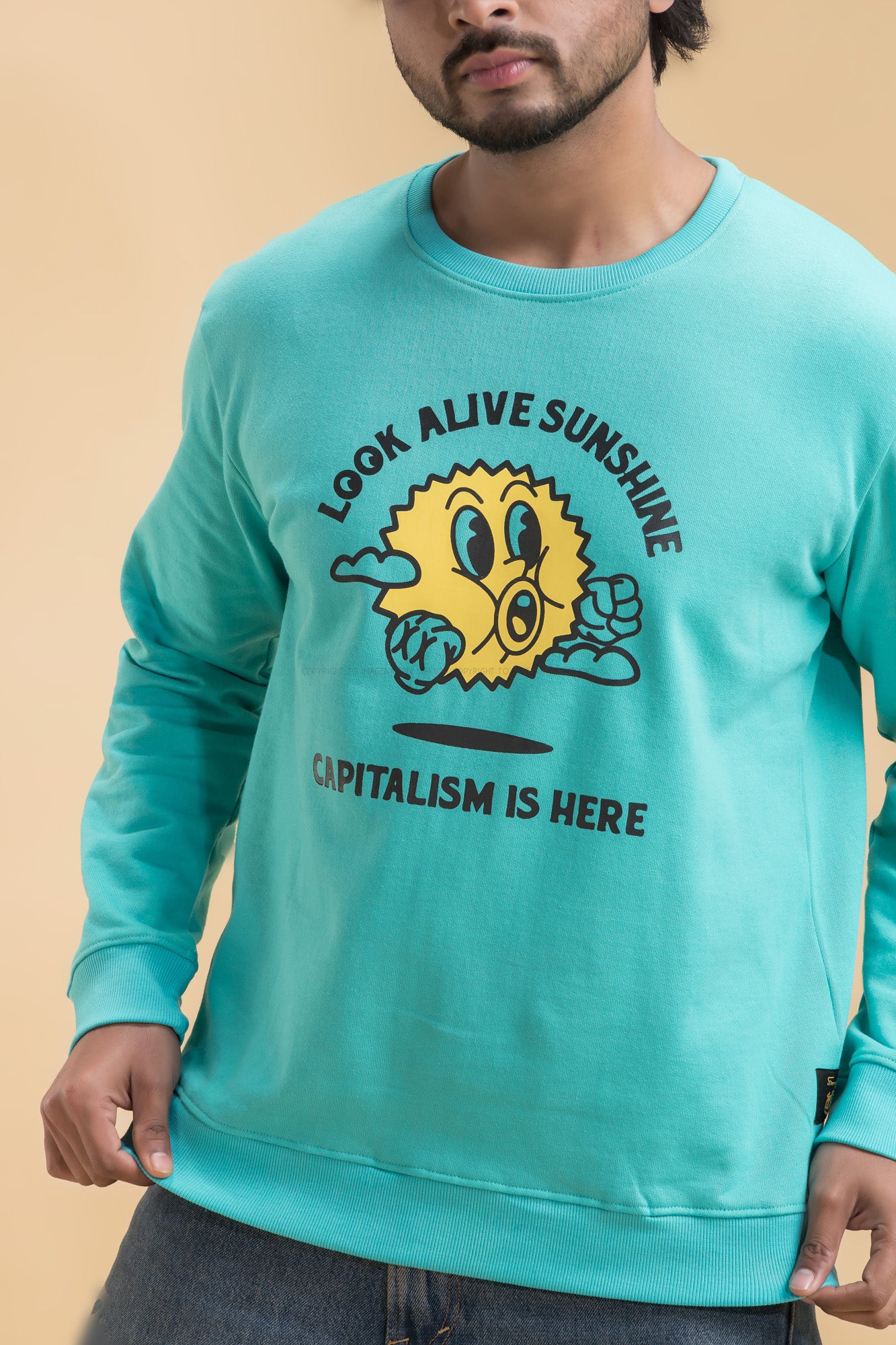 Capitalism is Here Turquoise Printed Full Sleeves Unisex Sweatshirt