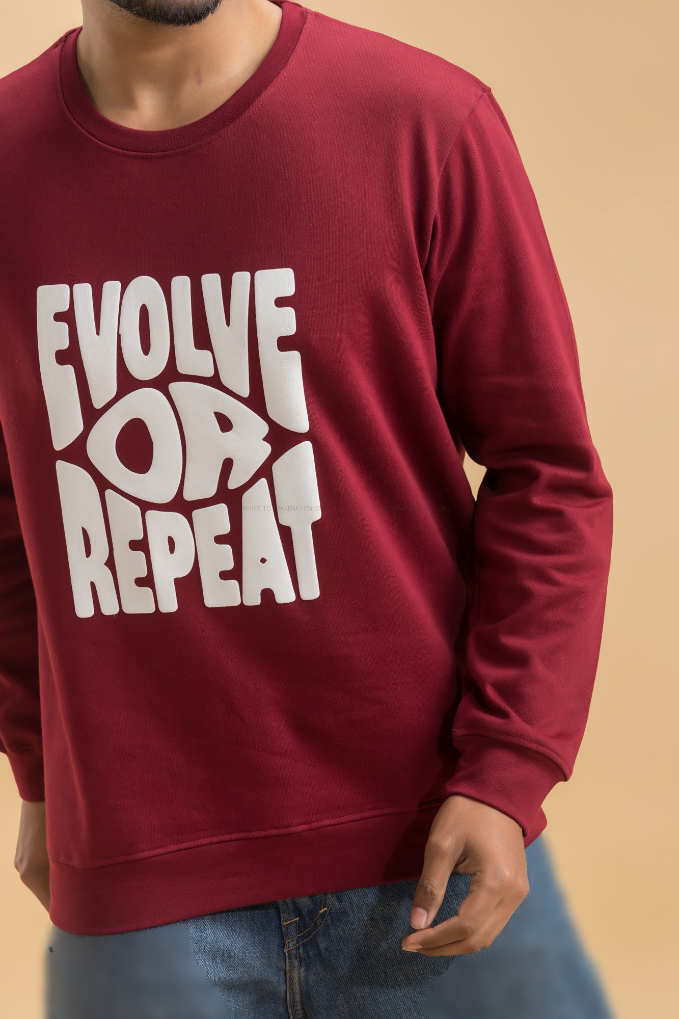 Evolve or Repeat Maroon Puff Printed Full Sleeves Unisex Sweatshirt