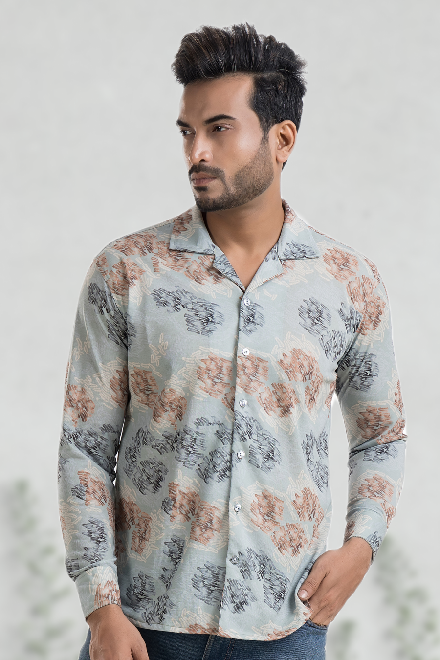 Drift Sea Green Full-Sleeve Abstract Printed Cuban Collar Shirt