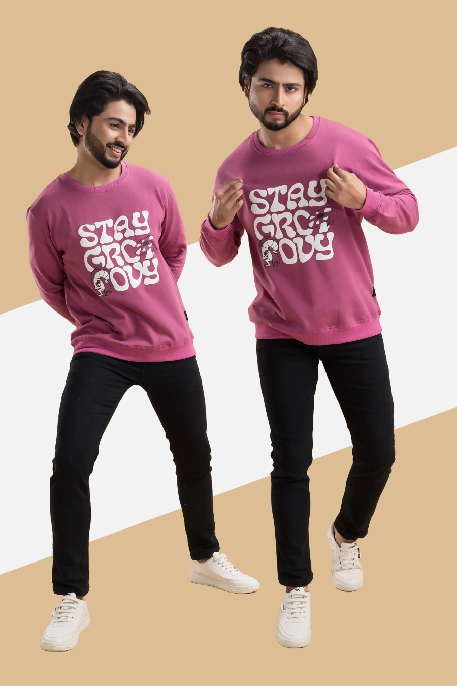 Stay Groovy Mauve Printed Full Sleeves Unisex Sweatshirt