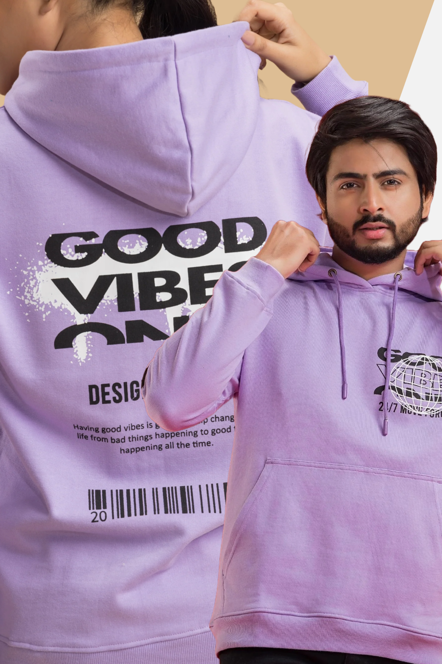 Good Vibes Lavender Printed Full Sleeves Unisex Hoodie