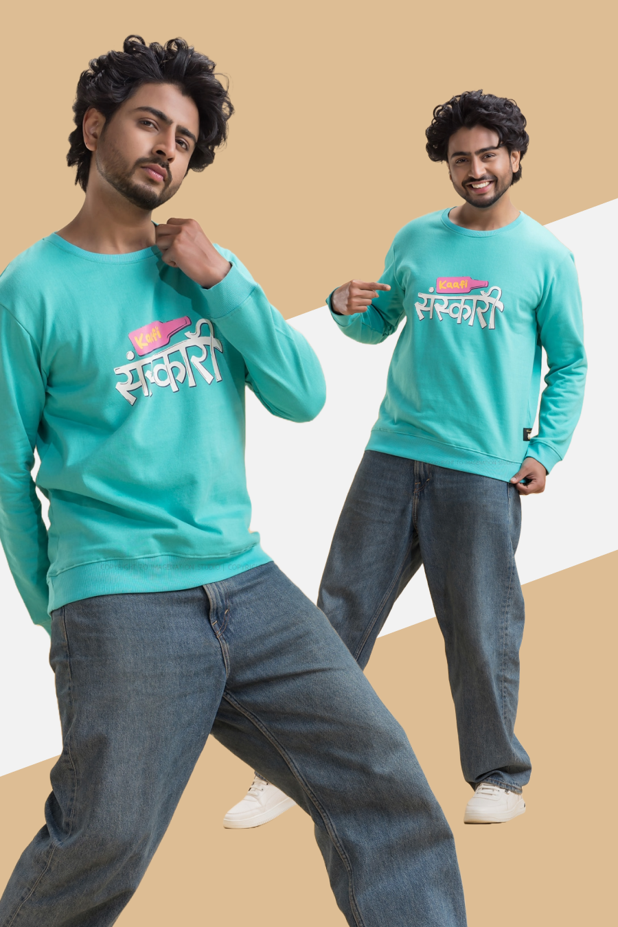 Kaafi Sanskari Turquoise Printed Full Sleeves Unisex Sweatshirt