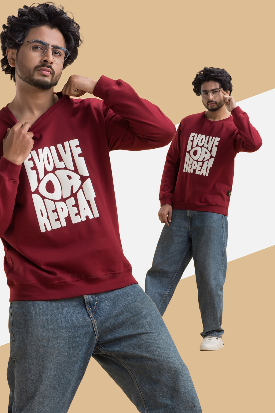 Evolve or Repeat Maroon Puff Printed Full Sleeves Unisex Sweatshirt