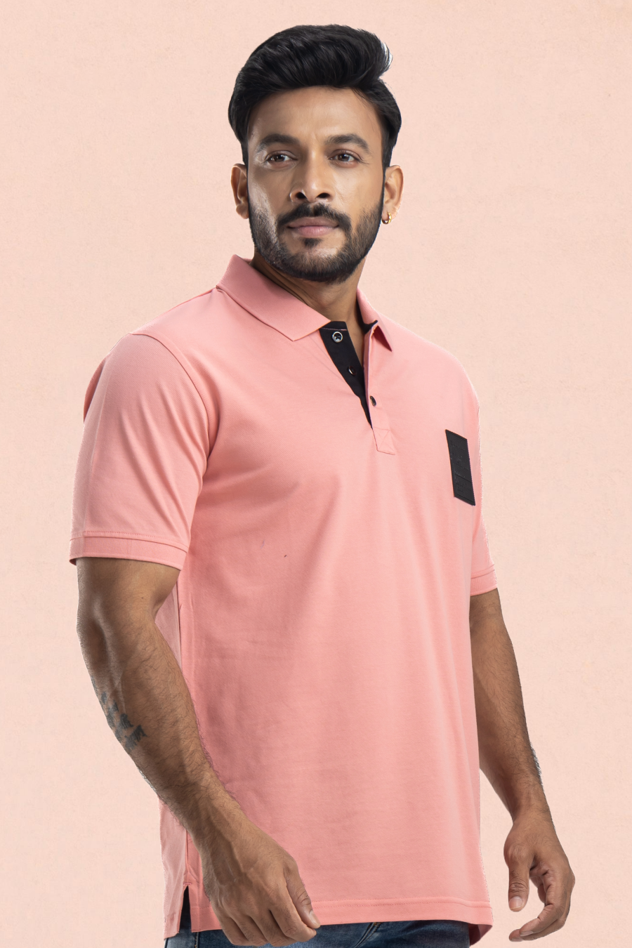 Sleek Solid Peach Half Sleeves Cotton Polo T-Shirt