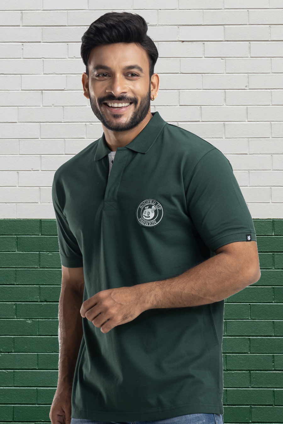 Distinct Solid Bottlegreen Half Sleeves Cotton Polo T-Shirt