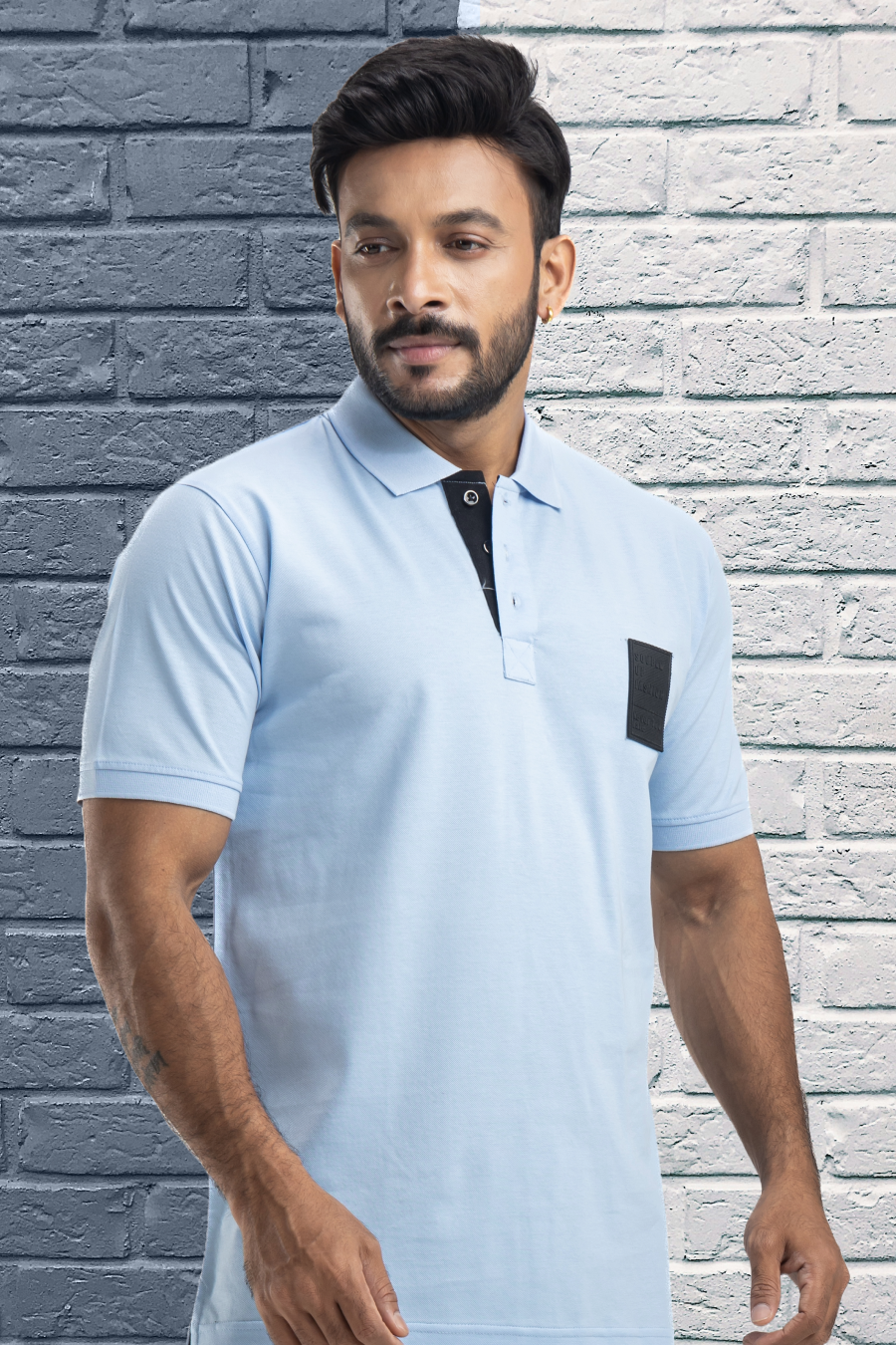 Sleek Solid Sky Blue Half Sleeves Cotton Polo T-Shirt