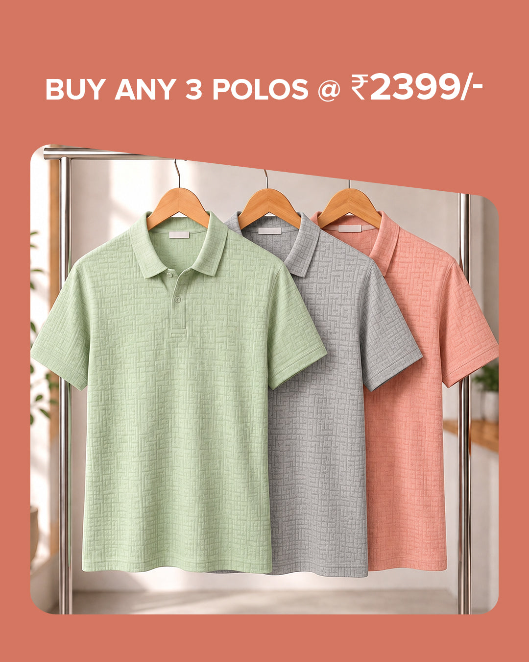 Monarch 3 Color Combo Polo T-Shirts - Light Grey, Peach & Light Green