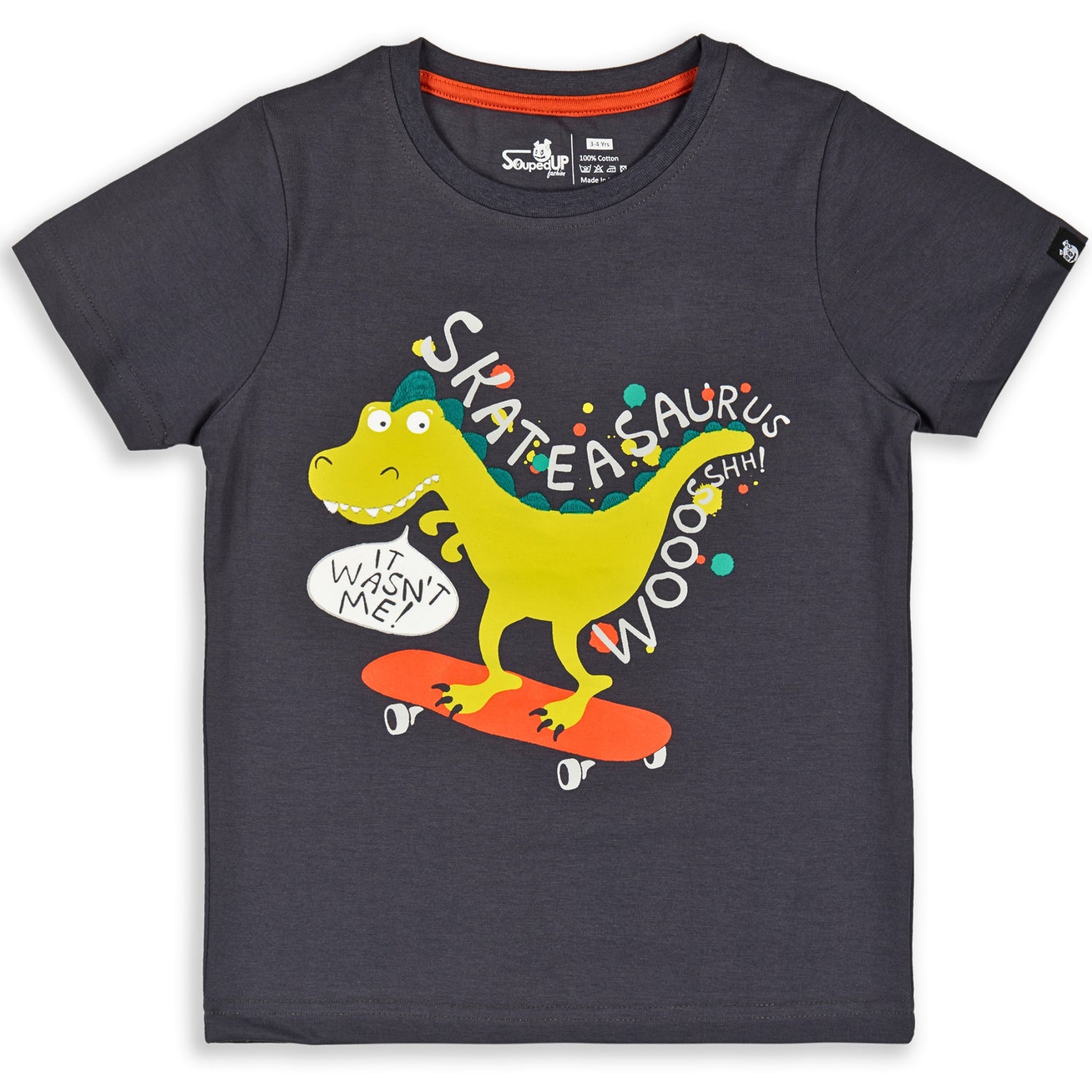 Skatersaurus Turbulence Gray Printed Boys T-Shirt 2-8 Yrs