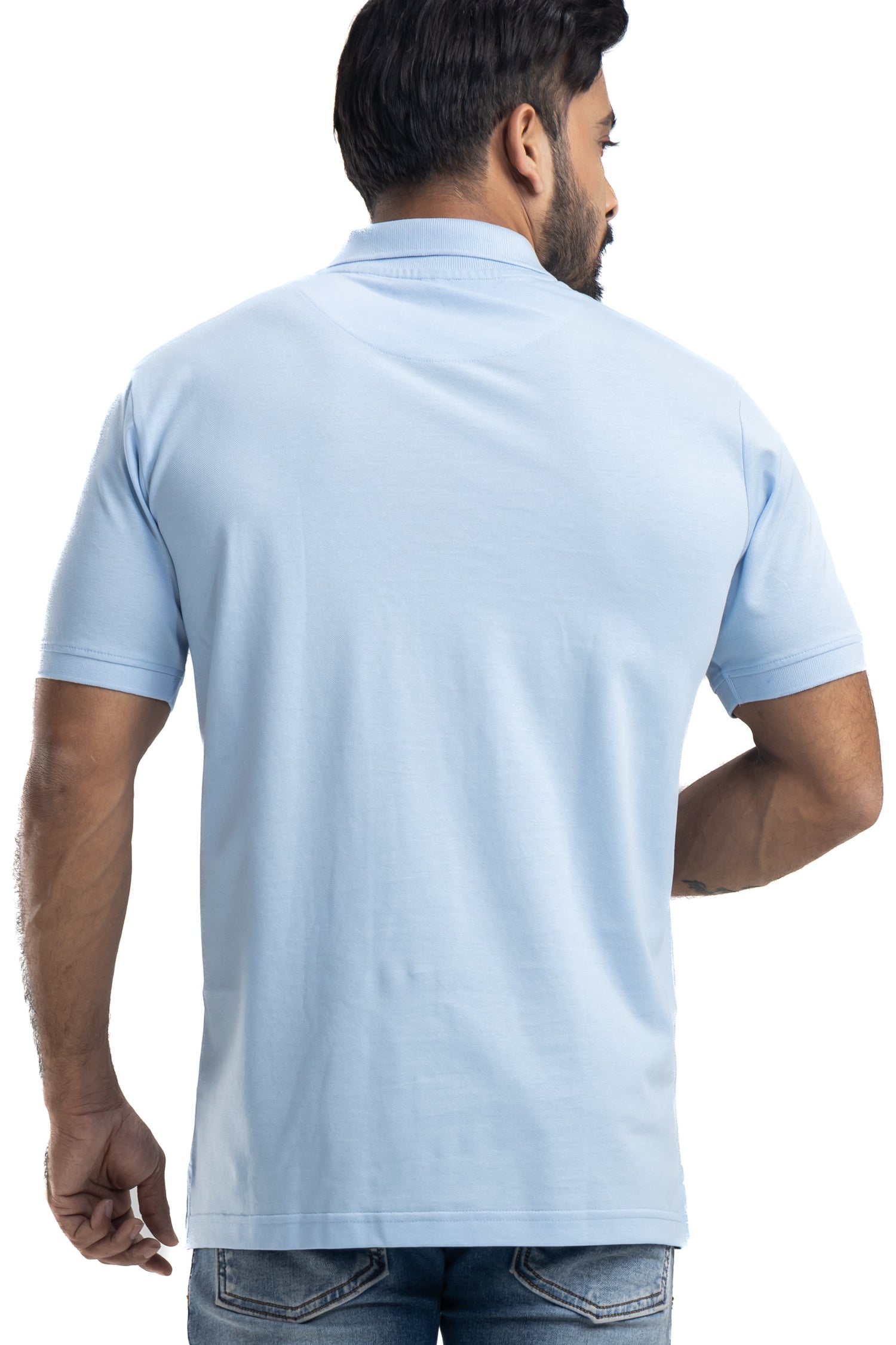 Sleek Solid Sky Blue Half Sleeves Cotton Polo T-Shirt