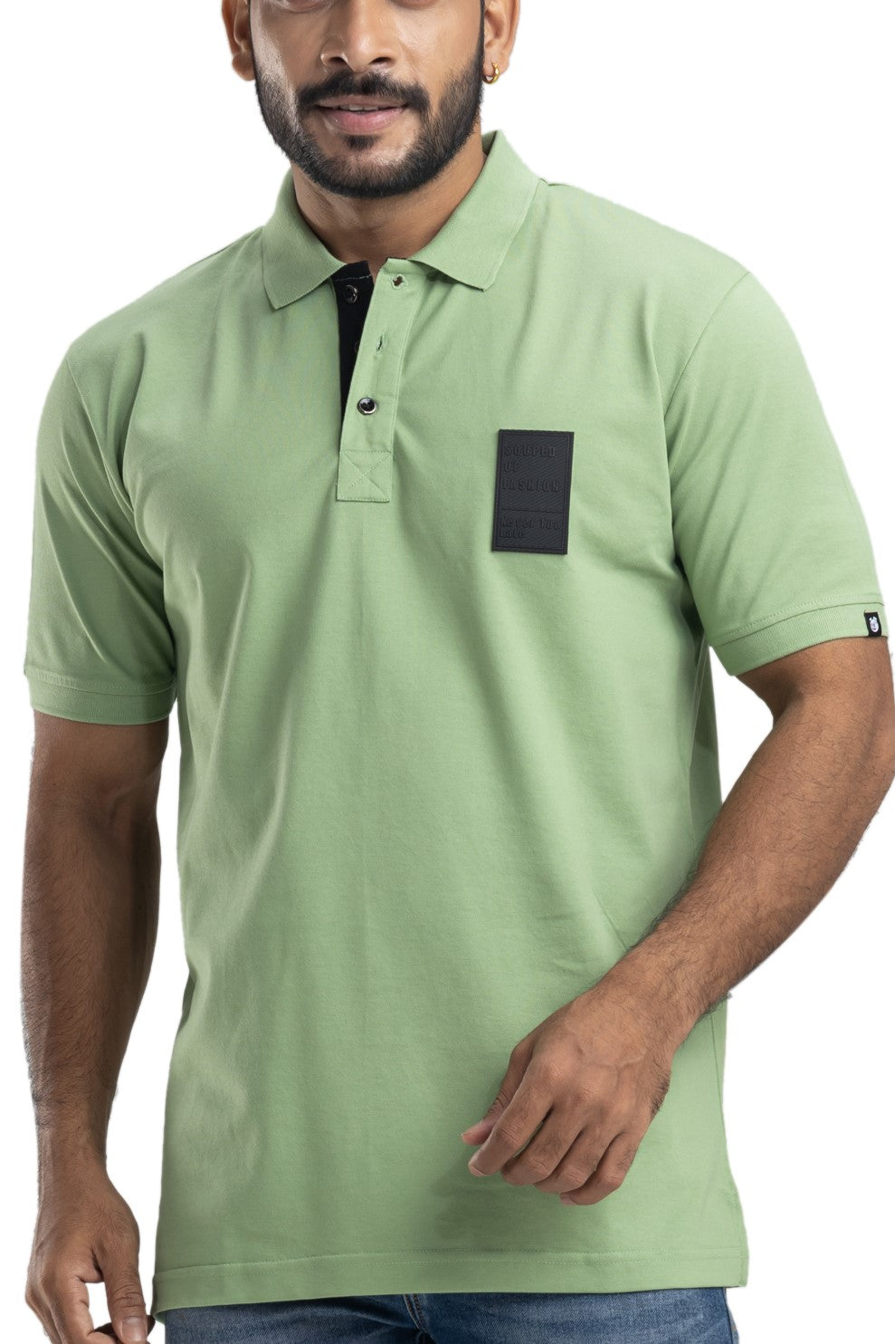 Buy Men Olive Solid Polo Neck T-shirt Online - 739125