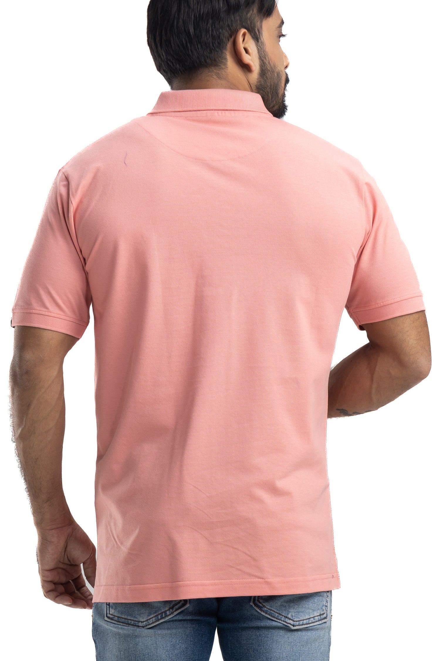 Sleek Solid Peach Half Sleeves Cotton Polo T-Shirt