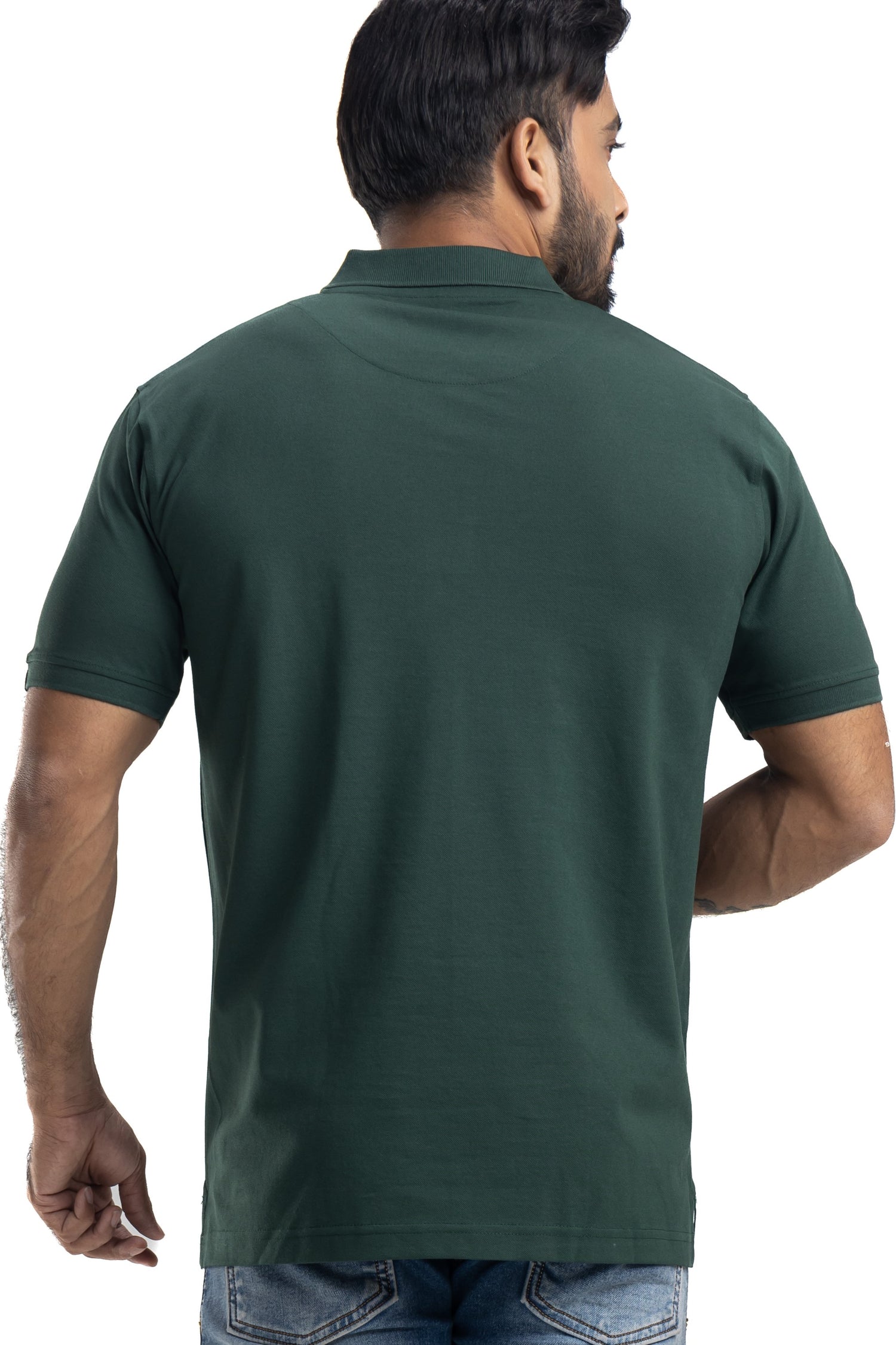 Distinct Solid Bottlegreen Half Sleeves Cotton Polo T-Shirt