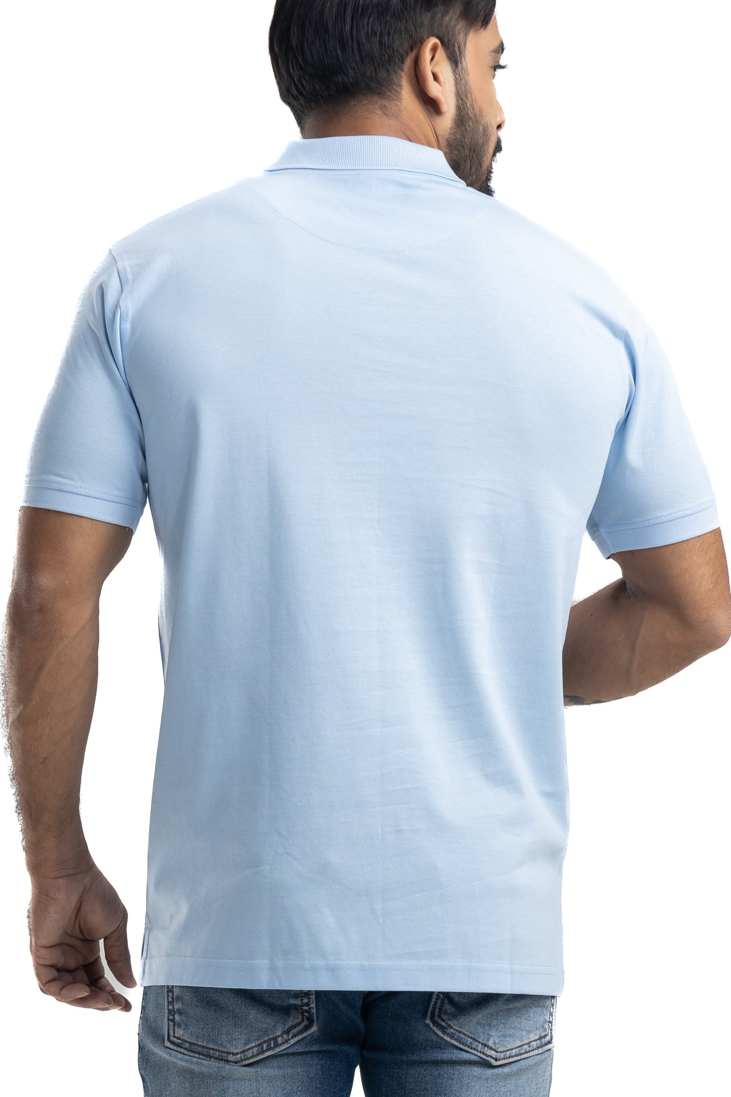 Distinct Solid Sky Blue Half Sleeves Cotton Polo T-Shirt