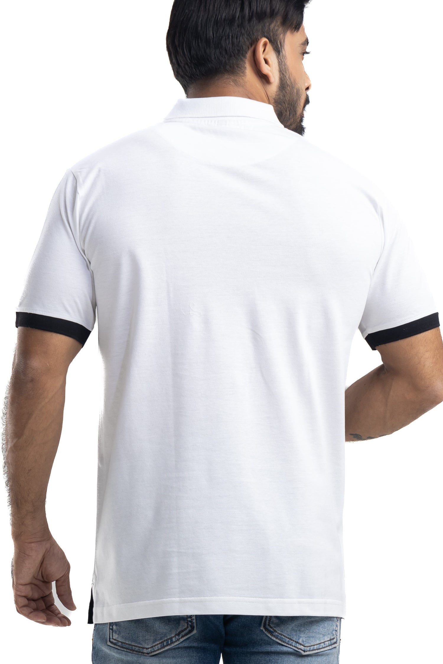 Cut & Sew White Half Sleeves Cotton Polo T-Shirt