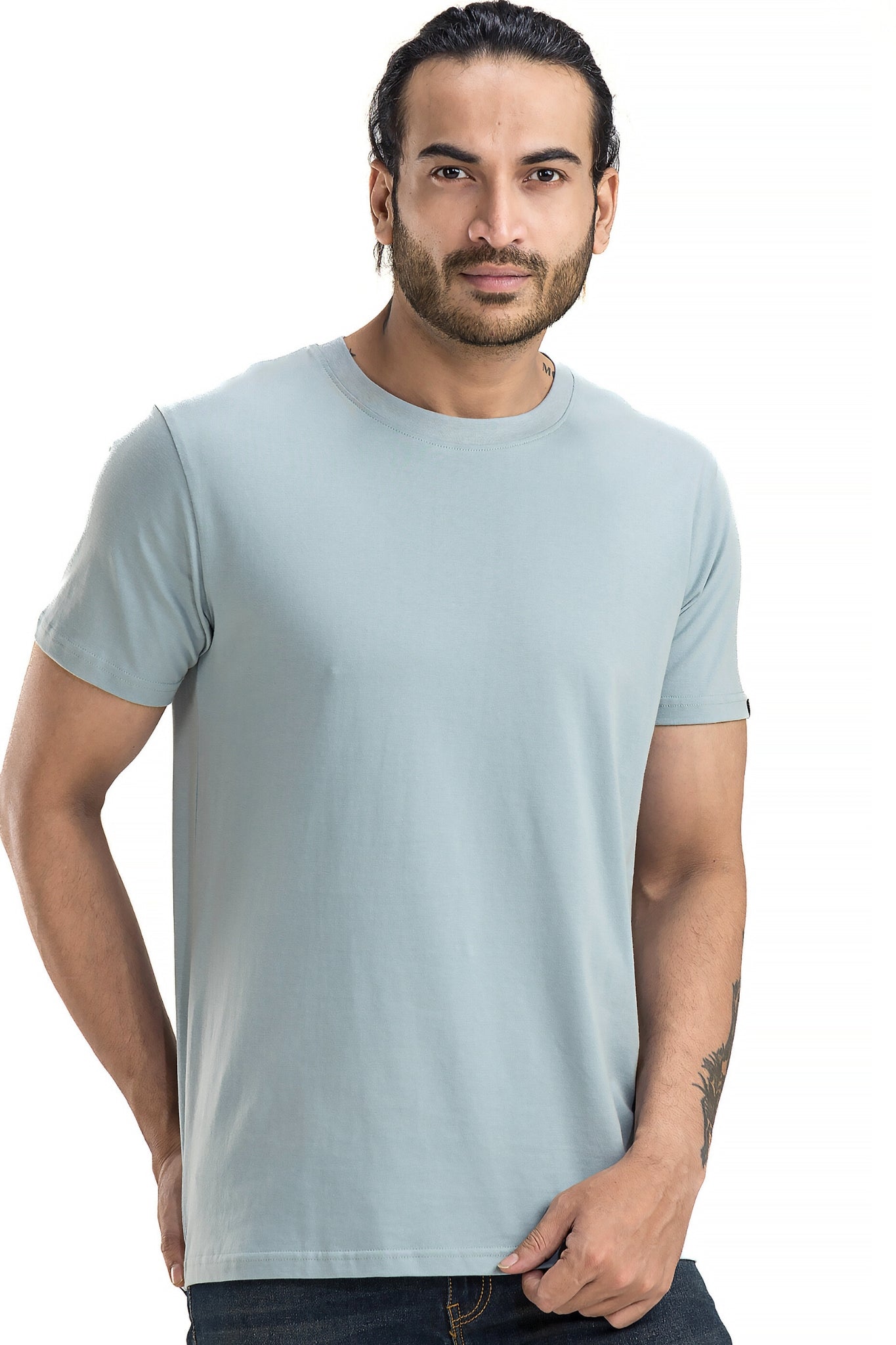 Men's Solid Basic Smoke Blue T-Shirt