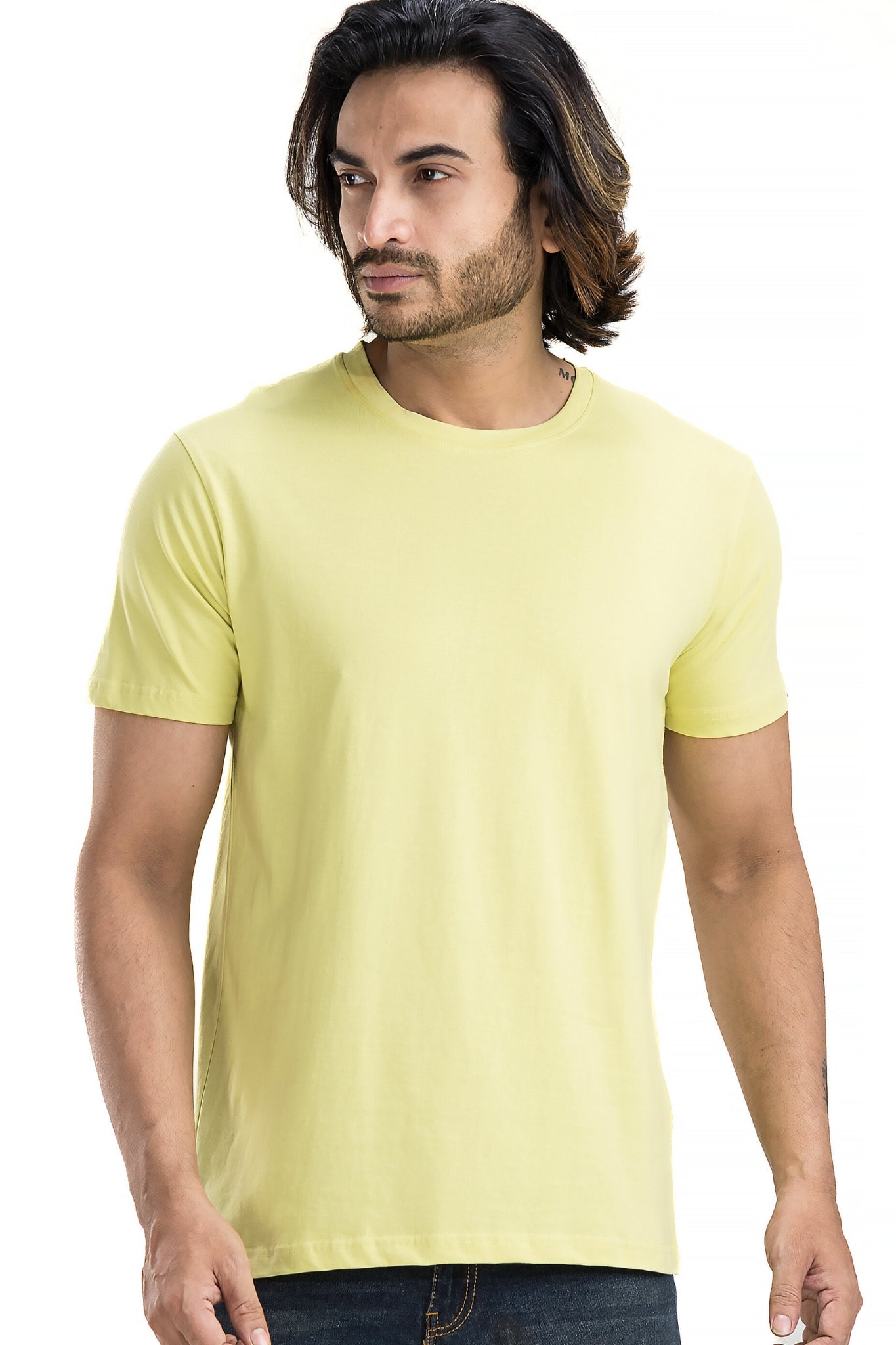 Men's Solid Basic Tender Yellow T-Shirt