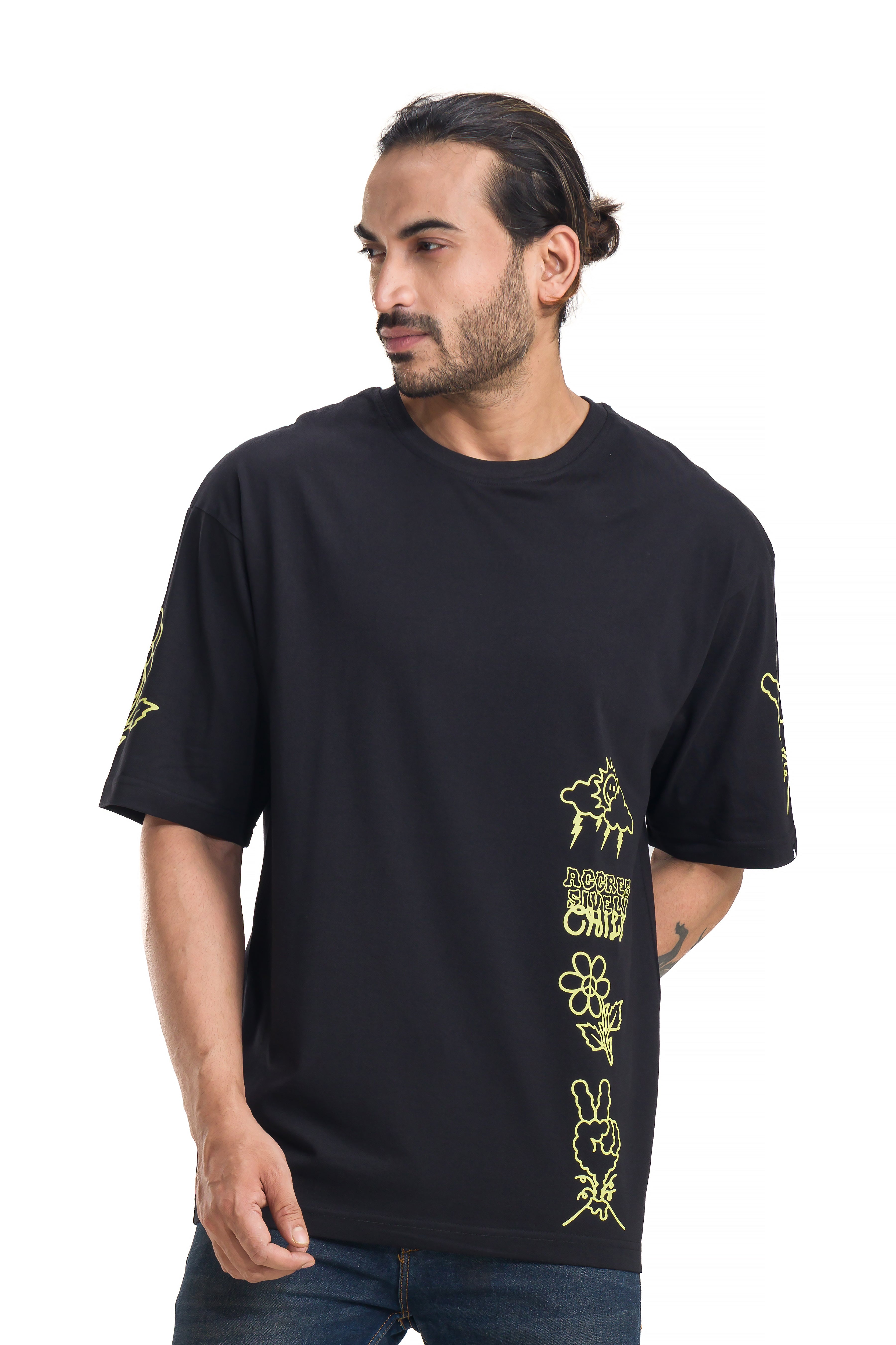 ★chee★todayful Print Rough Shirts Aggressively Chill Black Unisex Oversized Printed T-Shirt