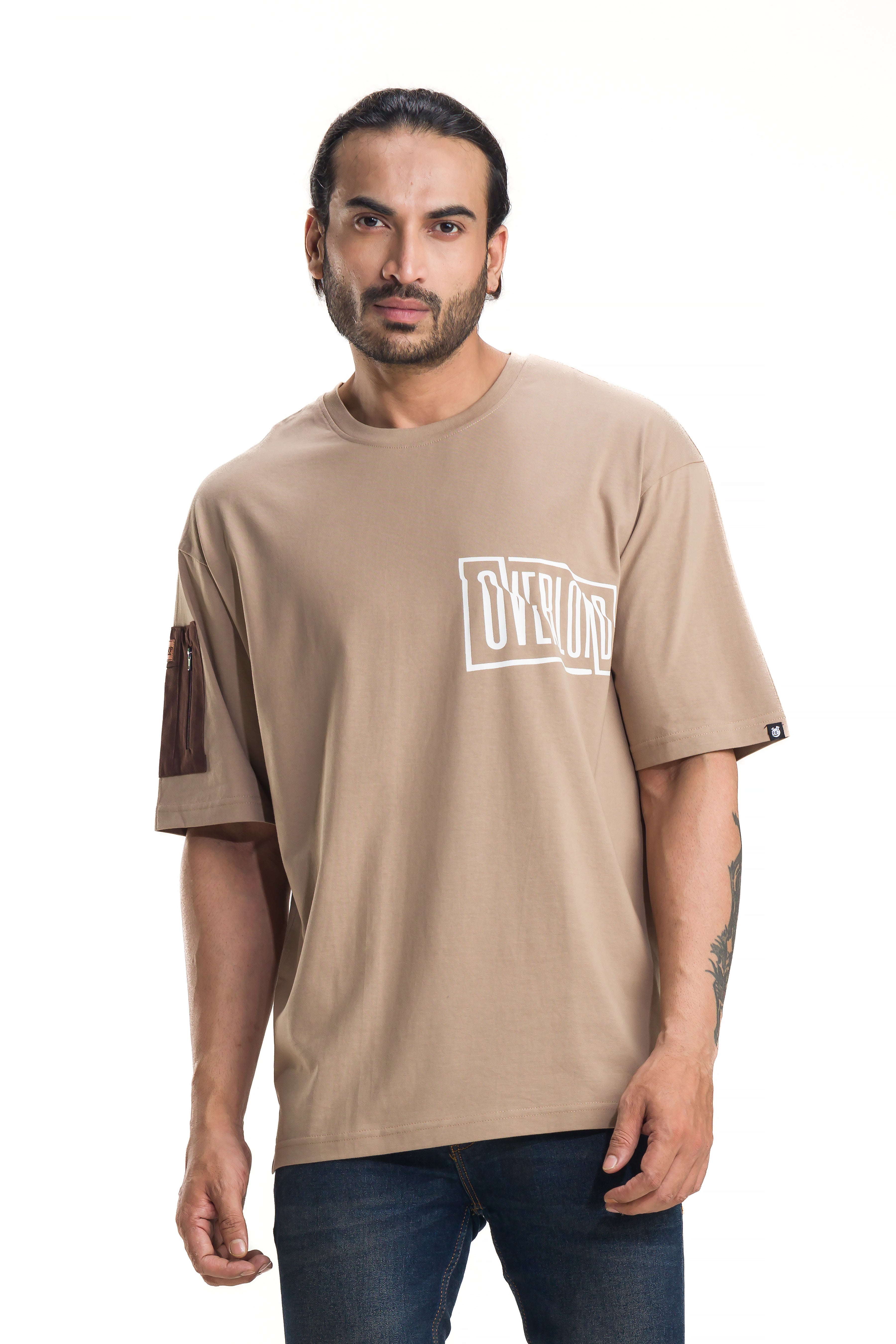 Overload Light Brown Unisex Oversized Printed T-Shirt