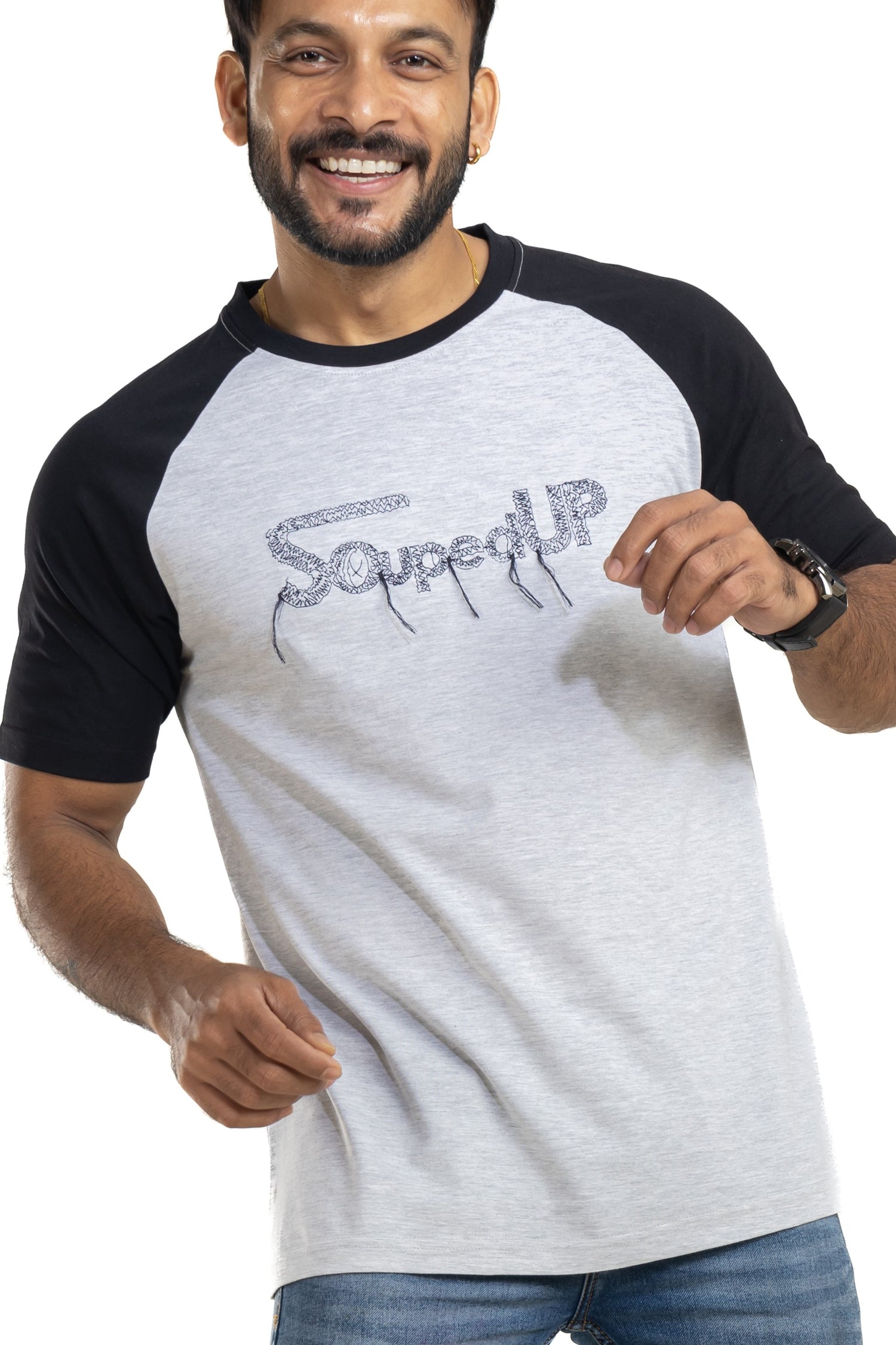 Souped Up Reglan Gray Embroidered T-Shirt