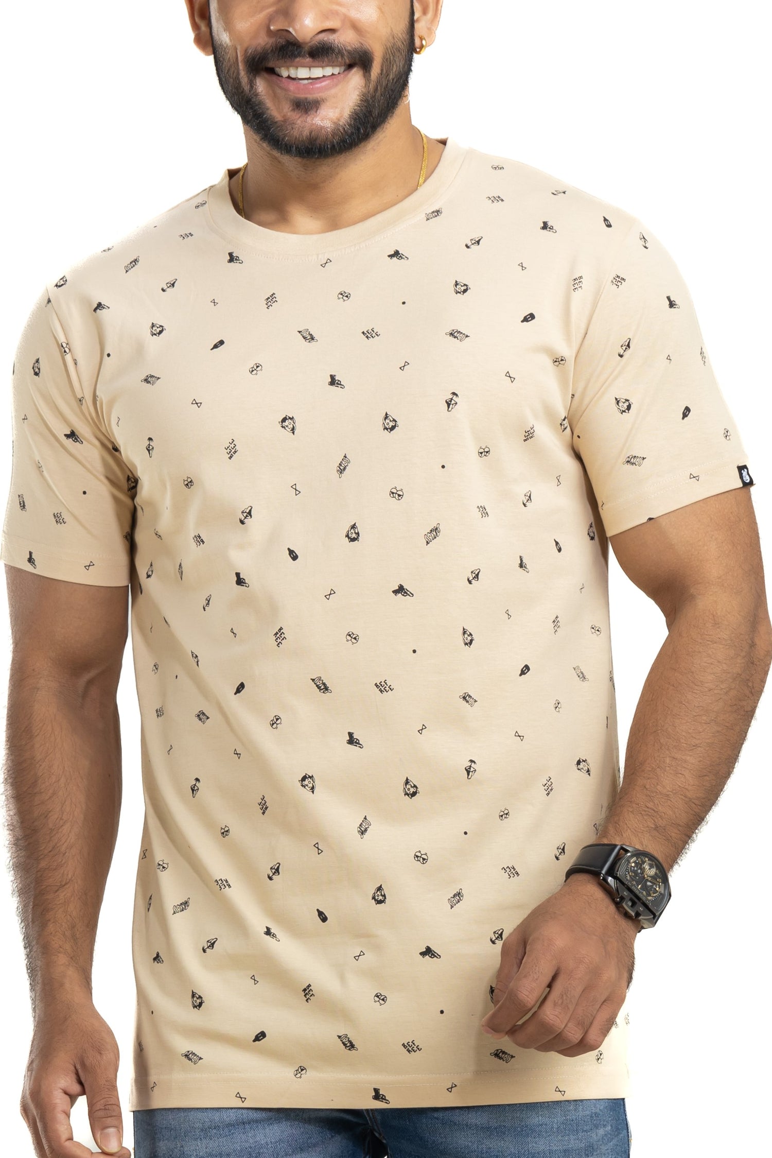 Funk Beige All Over Printed T-Shirt